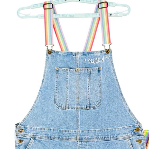 NWT Takepride Women's Blue Rainbow Queen Stretch Denim Shortalls Overalls Sz XXL - Picture 3 of 12
